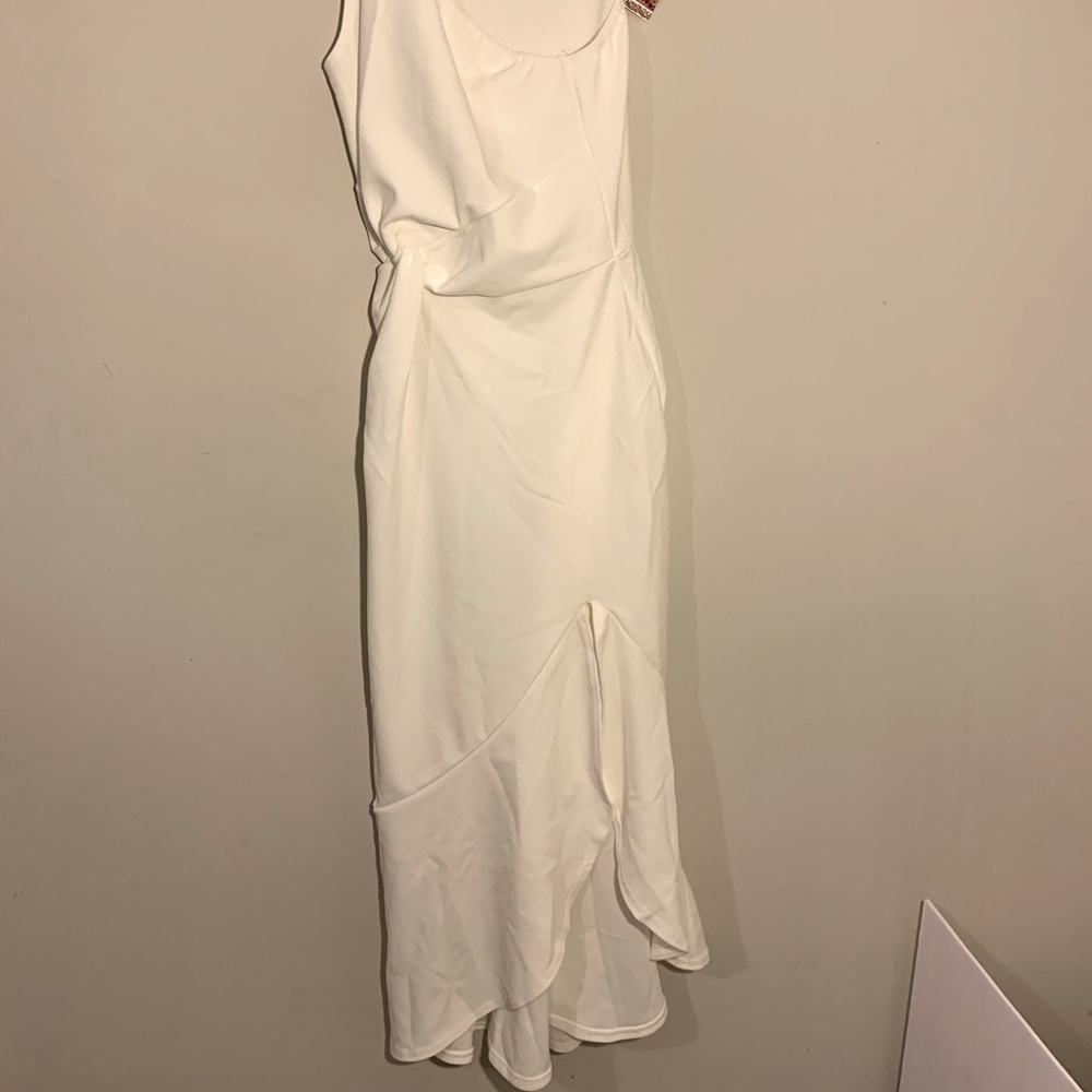 One shoulder knot front drill midi dress